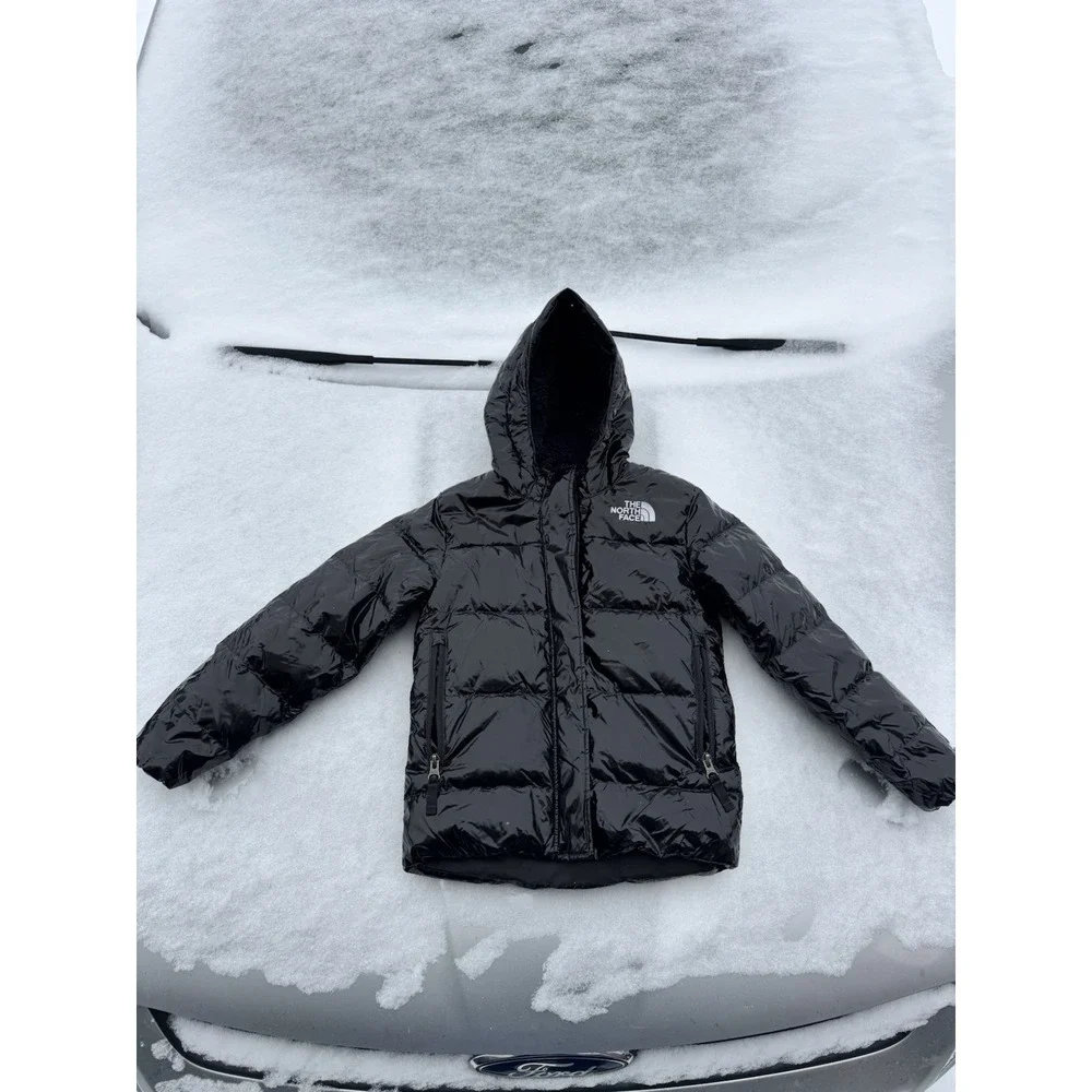 The North Face Girls XS (6) Black Hooded Puffer Jacket 600 Fill Down‎ Full Zip